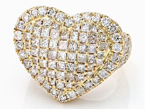 White Diamond 14k Yellow Gold Heart Cocktail Ring 6.50ctw