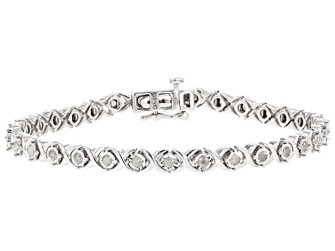 White Diamond Rhodium Over Sterling Silver Tennis Bracelet 0.90ctw