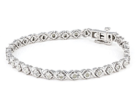 White Diamond Rhodium Over Sterling Silver Tennis Bracelet 0.90ctw
