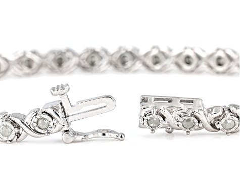 White Diamond Rhodium Over Sterling Silver Tennis Bracelet 0.90ctw