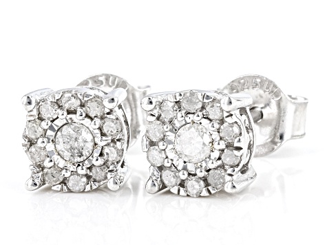 White Diamond Rhodium Over Sterling Silver Cluster Stud Earrings 0.33ctw