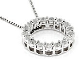 White Diamond Rhodium Over Sterling Silver Circle Slide Pendant With 18" Box Chain 0.25ctw