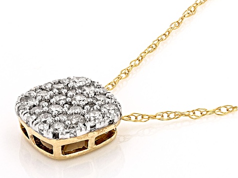 White Diamond 10k Yellow Gold Cluster Slide Pendant With 18" Rope Chain 0.33ctw