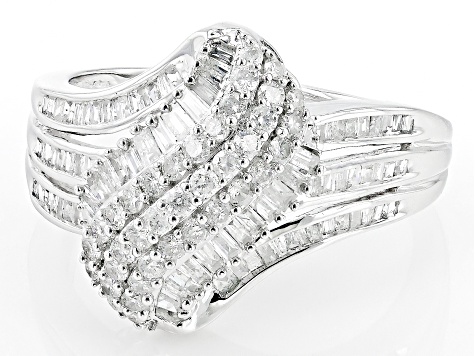 White Diamond 10k White Gold Cluster Ring 1.00ctw