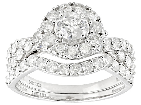 White Diamond 14k White Gold Halo Ring With Matching Band 2.00ctw