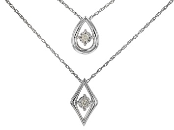 Picture of White Diamond Accent 10k White Gold Pear And Diamond Shape Pendant Set of 2 With Rope Chains