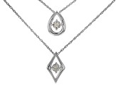 White Diamond Accent 10k White Gold Pear And Diamond Shape Pendant Set of 2 With Rope Chains