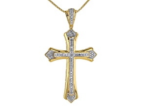 White Diamond 14k Yellow Gold Over Sterling Silver Mens Cross Pendant With 22" Chain 0.50ctw
