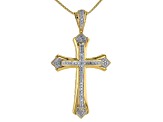 White Diamond 14k Yellow Gold Over Sterling Silver Mens Cross Pendant With 22" Chain 0.50ctw