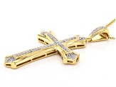 White Diamond 14k Yellow Gold Over Sterling Silver Mens Cross Pendant With 22" Chain 0.50ctw