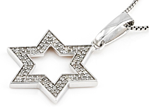 White Diamond Rhodium Over Sterling Silver Mens Star Of David Pendant 0.50ctw