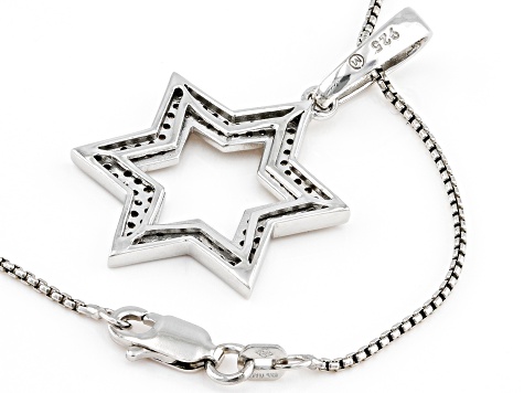 White Diamond Rhodium Over Sterling Silver Mens Star Of David Pendant 0.50ctw