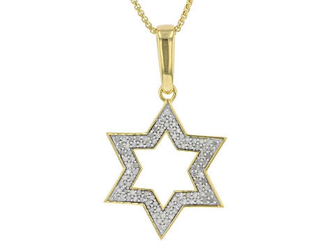 Round White Diamond 14k Yellow Gold Over Sterling Silver Mens Star Of David Pendant 0.50ctw