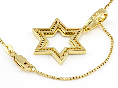 Round White Diamond 14k Yellow Gold Over Sterling Silver Mens Star Of David Pendant 0.50ctw