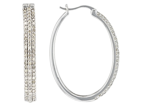 White Diamond Rhodium Over Sterling Silver Hoop Earrings 1.00ctw