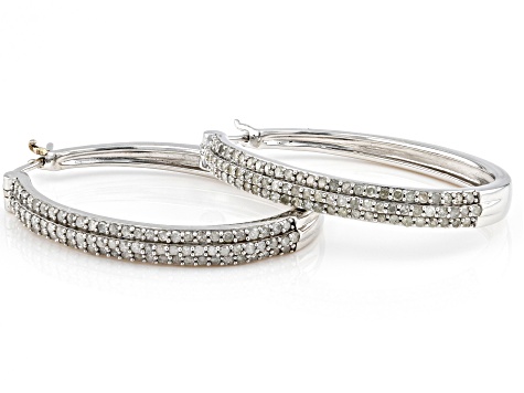 White Diamond Rhodium Over Sterling Silver Hoop Earrings 1.00ctw