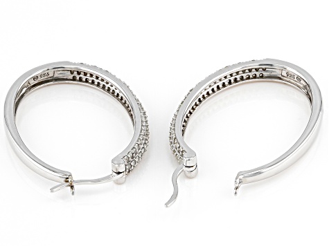 White Diamond Rhodium Over Sterling Silver Hoop Earrings 1.00ctw