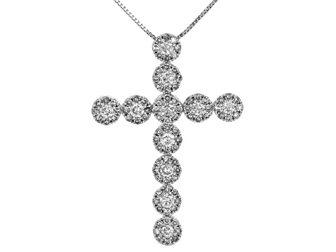 White Diamond 10k White Gold Cross Slide Pendant With 18" Box Chain 1.00ctw