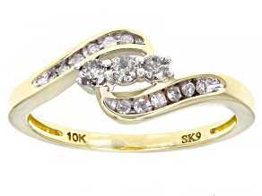White Diamond 10k Yellow Gold Bypass Ring 0.25ctw