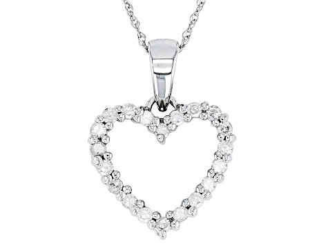 White Diamond 10k White Gold Heart Pendant With 18" Rope Chain 0.25ctw