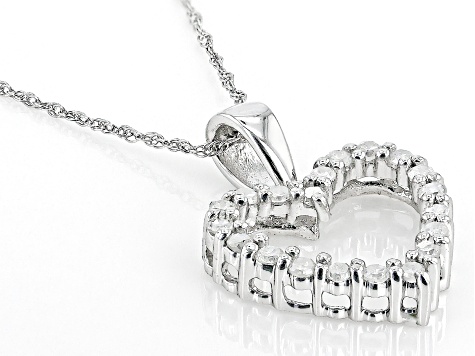 White Diamond 10k White Gold Heart Pendant With 18" Rope Chain 0.25ctw