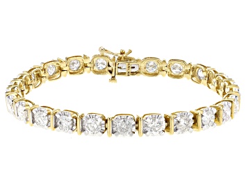 Picture of White Diamond 10k Yellow Gold Tennis Bracelet 8.00ctw