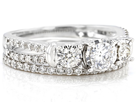 White Diamond 14k White Gold 3-Stone Ring With Matching Band 1.00ctw