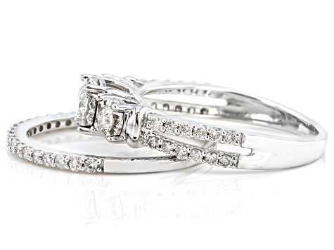 White Diamond 14k White Gold 3-Stone Ring With Matching Band 1.00ctw