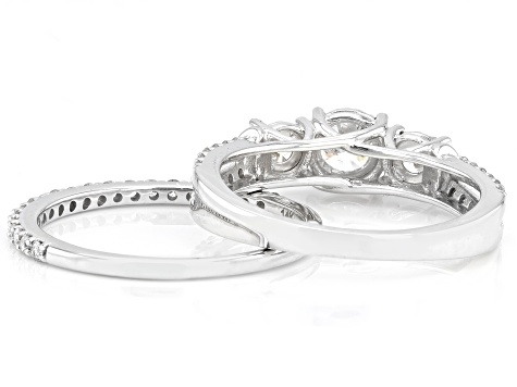 White Diamond 14k White Gold 3-Stone Ring With Matching Band 1.00ctw