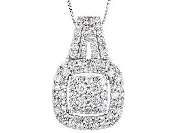 Picture of White Diamond 10k White Gold Cluster Slide Pendant With 18" Box Chain 0.95ctw