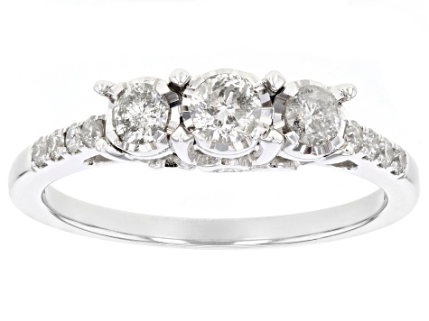 White Diamond 10k White Gold 3-Stone Ring 0.50ctw