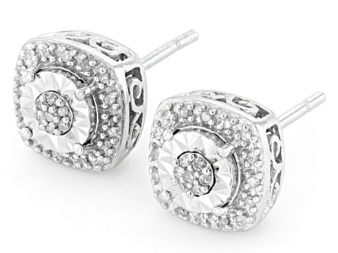 White Diamond Rhodium Over Sterling Silver Stud Earrings 0.10ctw