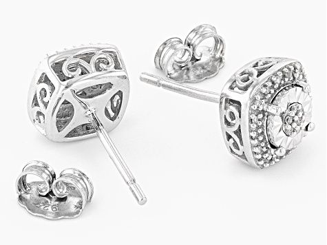 White Diamond Rhodium Over Sterling Silver Stud Earrings 0.10ctw