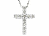 White Diamond Rhodium Over Sterling Silver Cross Slide Pendant With 18" Rope Chain 0.10ctw