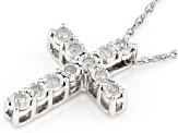 White Diamond Rhodium Over Sterling Silver Cross Slide Pendant With 18" Rope Chain 0.10ctw