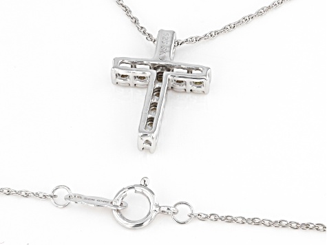White Diamond Rhodium Over Sterling Silver Cross Slide Pendant With 18" Rope Chain 0.10ctw