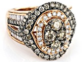 Champagne And White Diamond 10k Rose Gold Halo Cluster Ring 2.00ctw