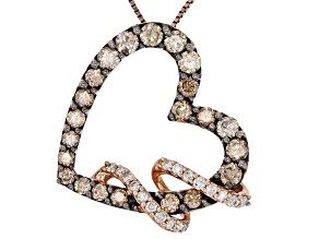 Champagne And White Diamond 10k Rose Gold Heart Slide Pendant With 18" Box Chain 1.00ctw