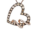 Champagne And White Diamond 10k Rose Gold Heart Slide Pendant With 18" Box Chain 1.00ctw