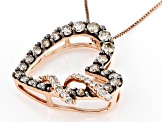 Champagne And White Diamond 10k Rose Gold Heart Slide Pendant With 18" Box Chain 1.00ctw