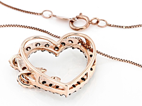 Champagne And White Diamond 10k Rose Gold Heart Slide Pendant With 18" Box Chain 1.00ctw