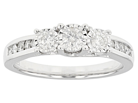 White Diamond 10k White Gold 3-Stone Ring 0.50ctw