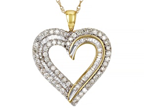 White Diamond 10k Yellow Gold Heart Pendant With 18" Rope Chain 1.00ctw