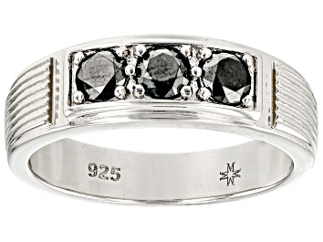 Picture of Black Diamond Platinum Over Sterling Silver Mens Band Ring 0.75ctw