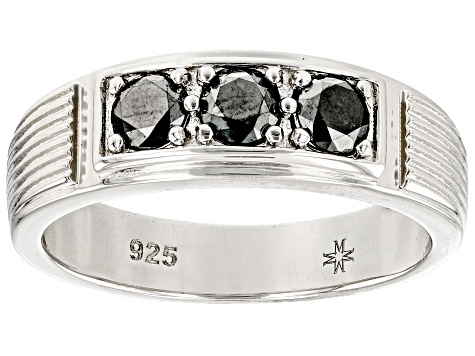 Black Diamond Platinum Over Sterling Silver Mens Band Ring 0.75ctw