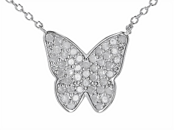 Picture of White Diamond Rhodium Over Sterling Silver Butterfly Cluster Necklace 0.55ctw
