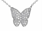 White Diamond Rhodium Over Sterling Silver Butterfly Cluster Necklace 0.55ctw