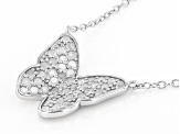 White Diamond Rhodium Over Sterling Silver Butterfly Cluster Necklace 0.55ctw