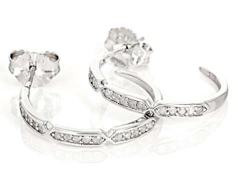 White Diamond Rhodium Over Sterling Silver J-Hoop Earrings 0.25ctw