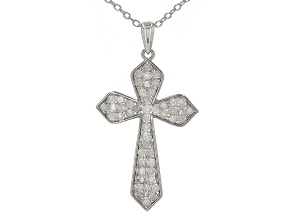 White Diamond Rhodium Over Sterling Silver Cross Cluster Pendant With 18" Cable Chain 0.65ctw